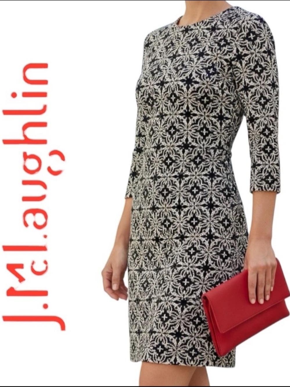 J. McLaughlin Dress Sophia Catalina Cloth Geometric Print Long Sleeve XL